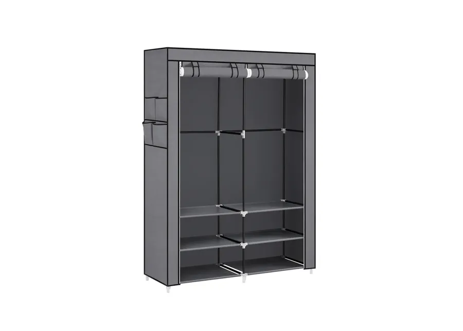 Portable Closet Wardrobe with Shoe Rack, Cover & Dual Hanging Rods