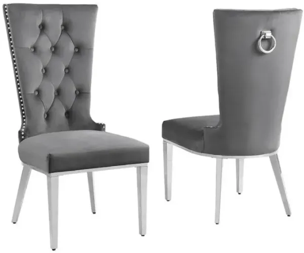 Dark Gray velvet side chair with silver stainless steel base - Set of 2