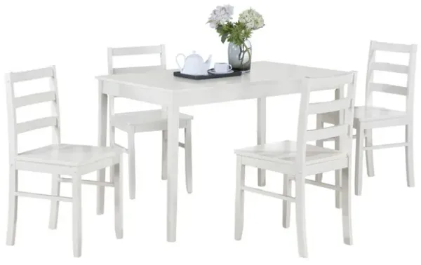 Lav 5 Piece Dining Table and 4 Chair Set, Open Backs, White Solid Wood - Benzara