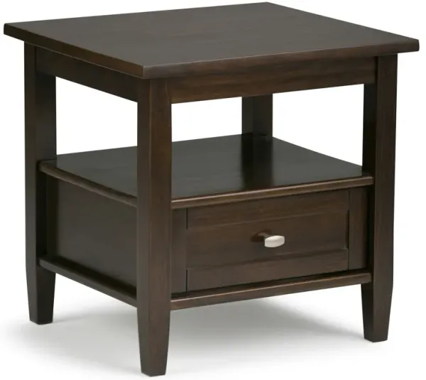 Warm Shaker SOLID WOOD 20 inch Wide Rectangle Transitional End Side Table in Tobacco Brown