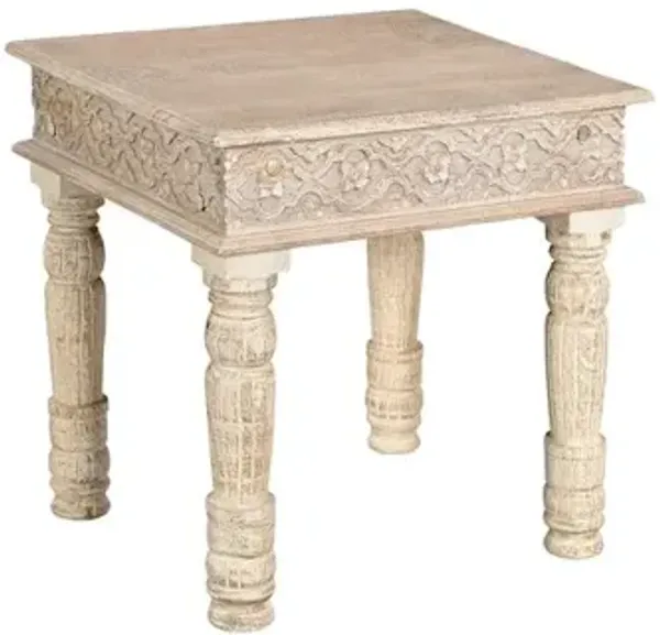 Taran Designs Eldris Carved Solid Wood End Table