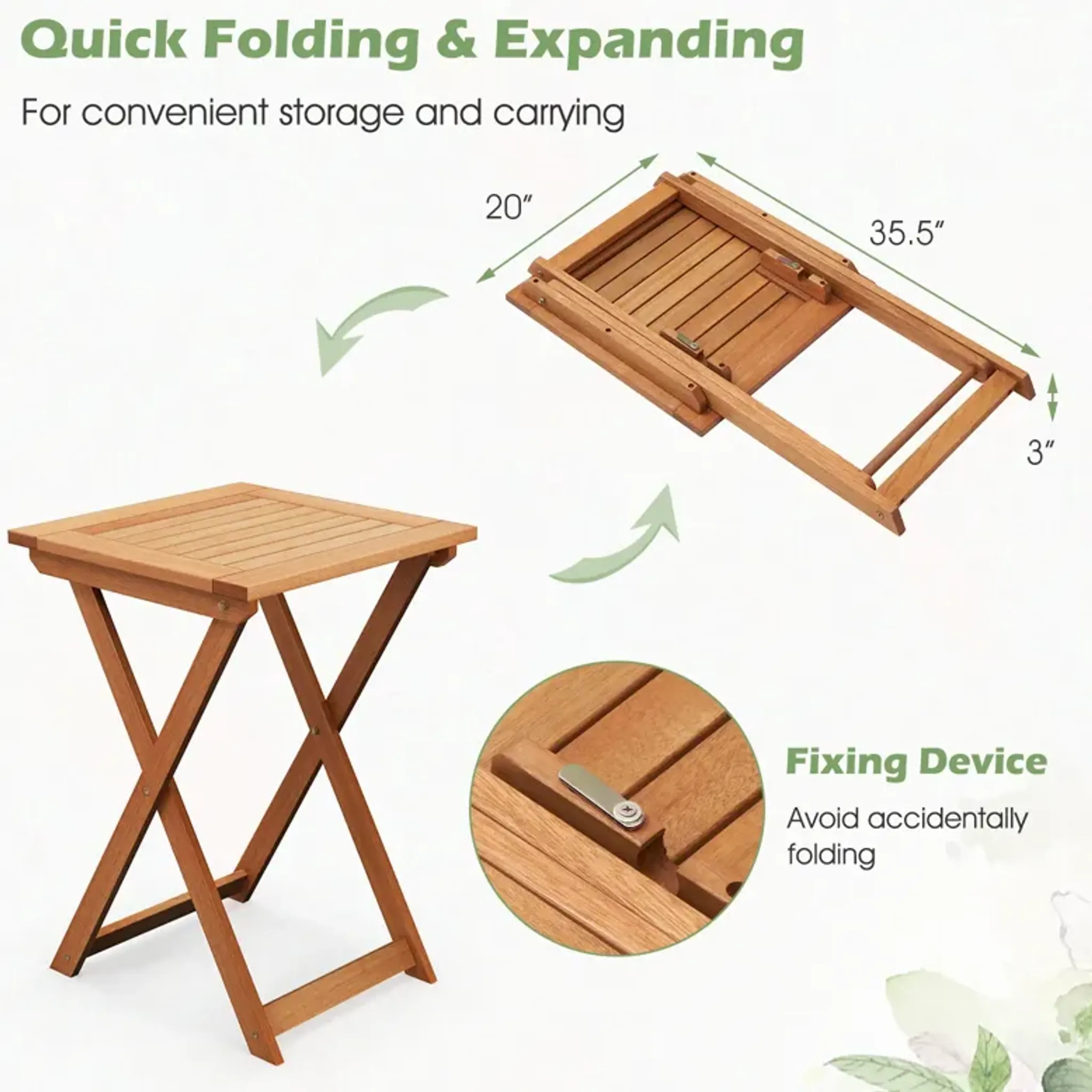 20 Inch Hardwood Patio Folding Table With Slatted Tabletop Mathis Home ...