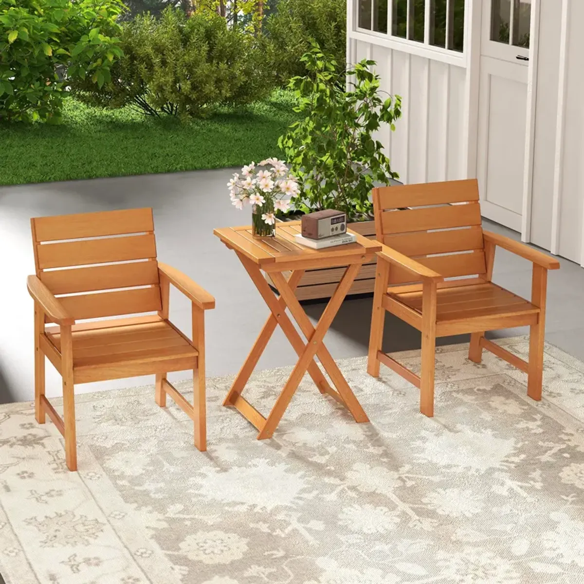 20 Inch Hardwood Patio Folding Table with Slatted Tabletop