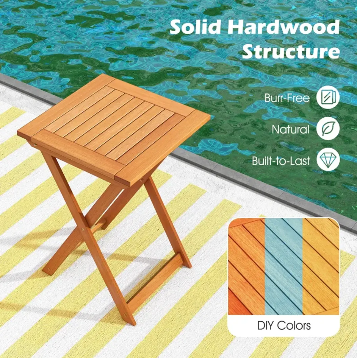 20 Inch Hardwood Patio Folding Table with Slatted Tabletop