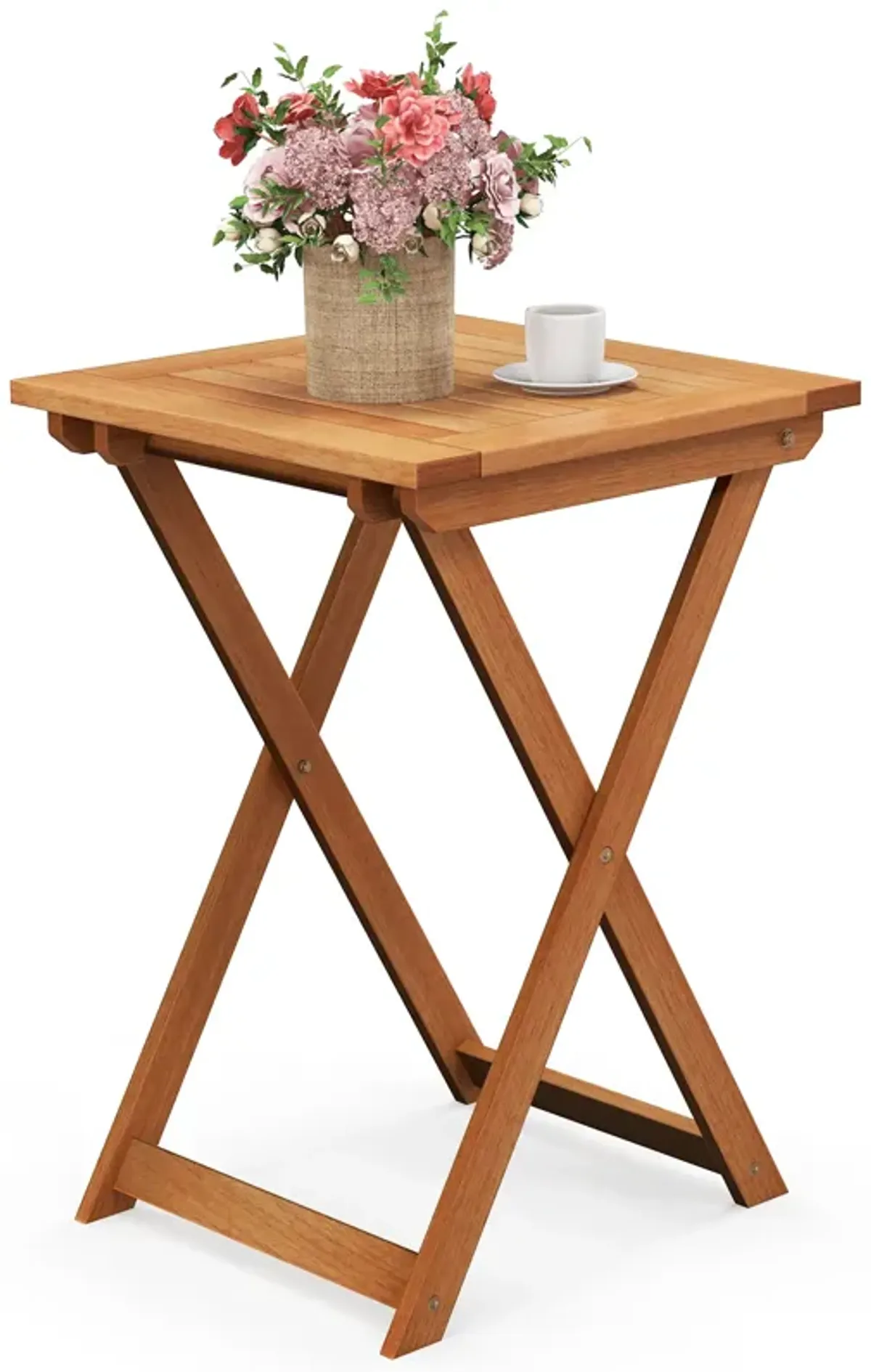 20 Inch Hardwood Patio Folding Table with Slatted Tabletop