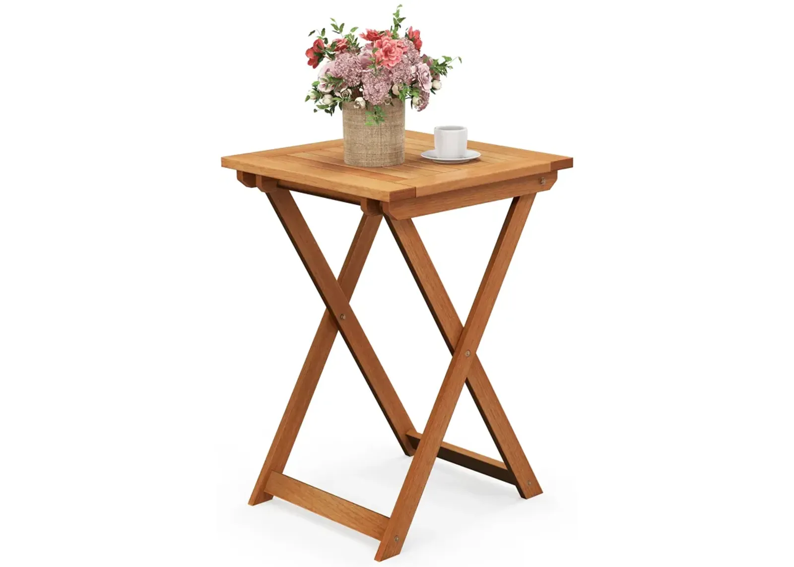 20 Inch Hardwood Patio Folding Table with Slatted Tabletop