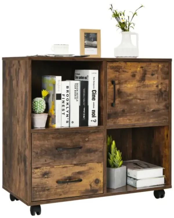 Hivago Mobile File Cabinet with Lateral Printer Stand and Storage Shelves