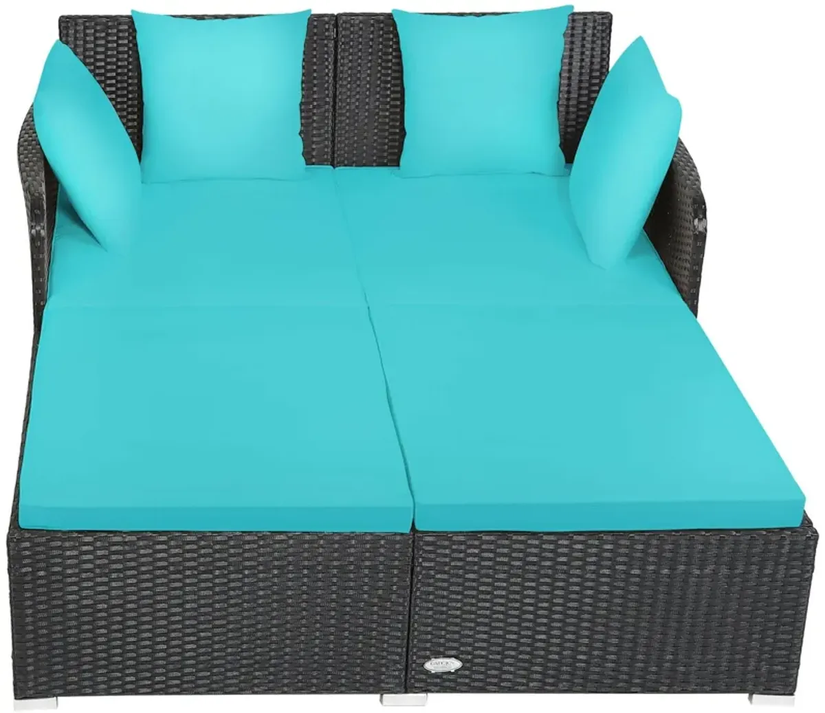 Spacious Outdoor Rattan Daybed with Upholstered Cushions and Pillows