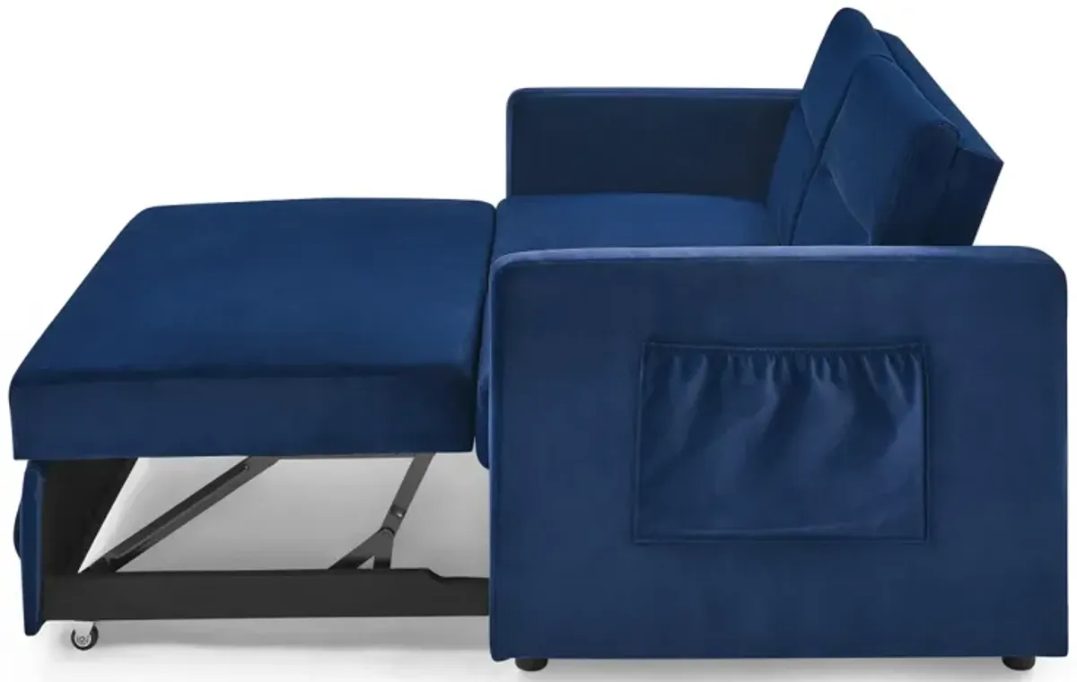 Loveseats Sofa Bed With Pull-Out Bed, Adjustable Back And Two Arm Pocket, Blue (54.5"X33" X 31.5")