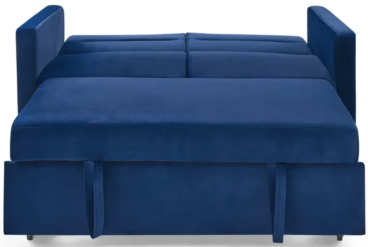 Loveseats Sofa Bed With Pull-Out Bed, Adjustable Back And Two Arm Pocket, Blue (54.5"X33" X 31.5")