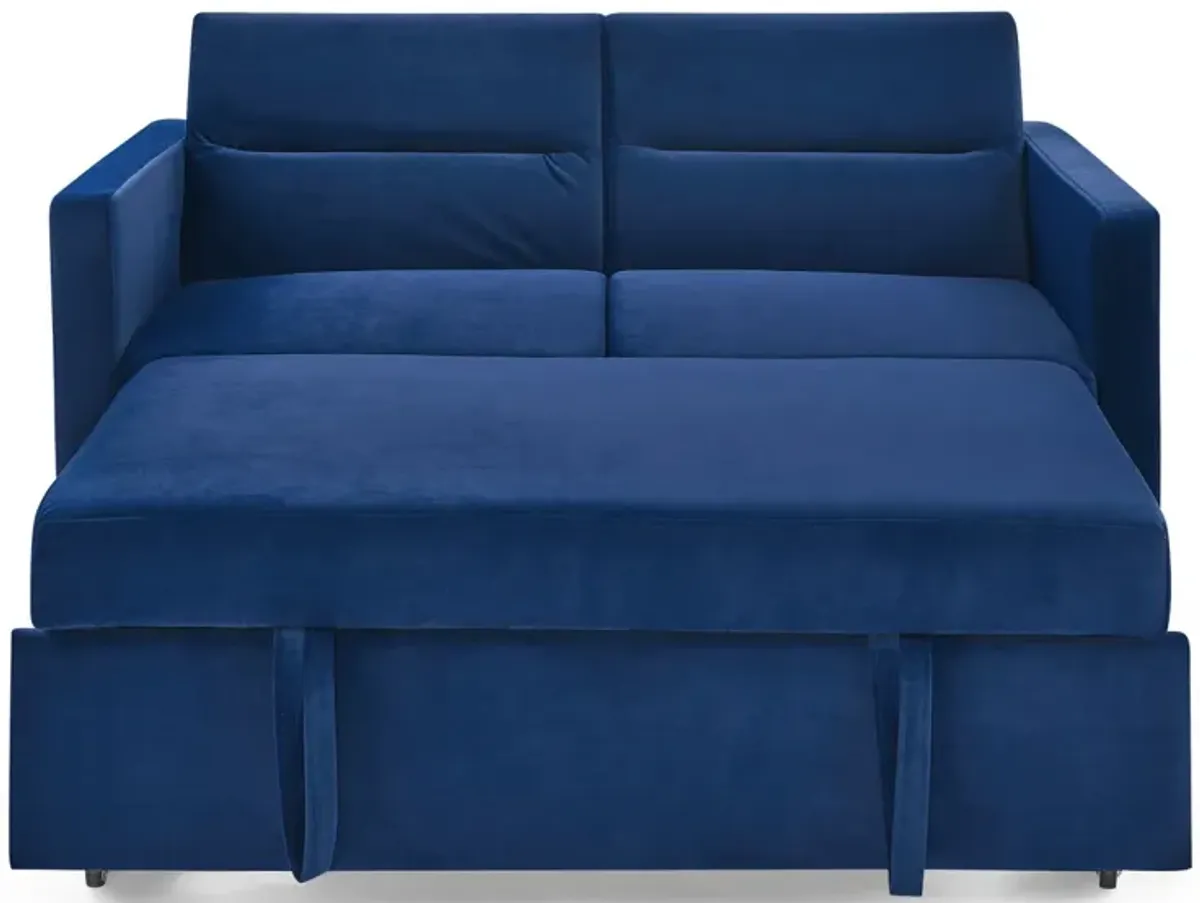 Loveseats Sofa Bed With Pull-Out Bed, Adjustable Back And Two Arm Pocket, Blue (54.5"X33" X 31.5")