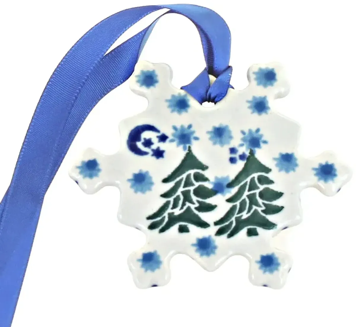 Blue Rose Polish Pottery Evergreen Magic Snowflake Ornament