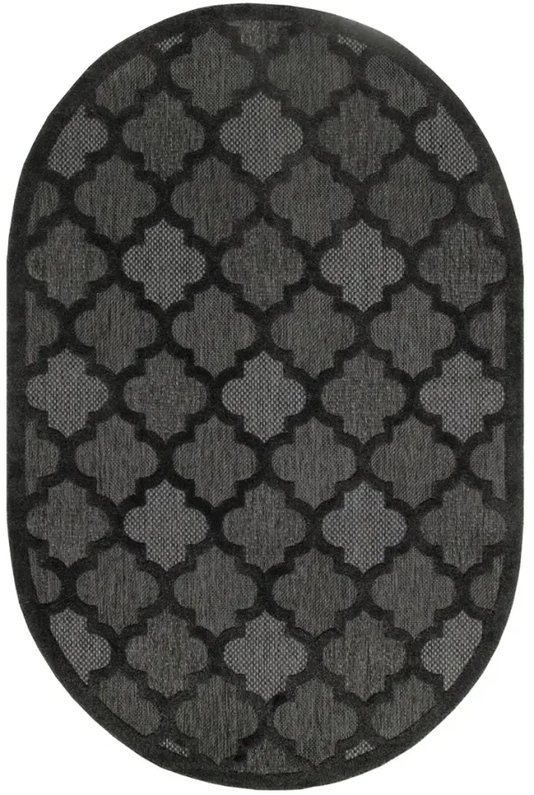Easy Care NES01 Charcoal/Black 6' x 9' Oval Rug