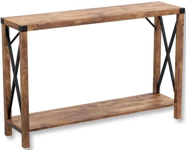 Safdie & Co Entryway Table Console Table Sofa Couch Table Accent Table - 46" Long Brown Reclaimed Wood with 1 Shelf and Metal Sides for Living Room