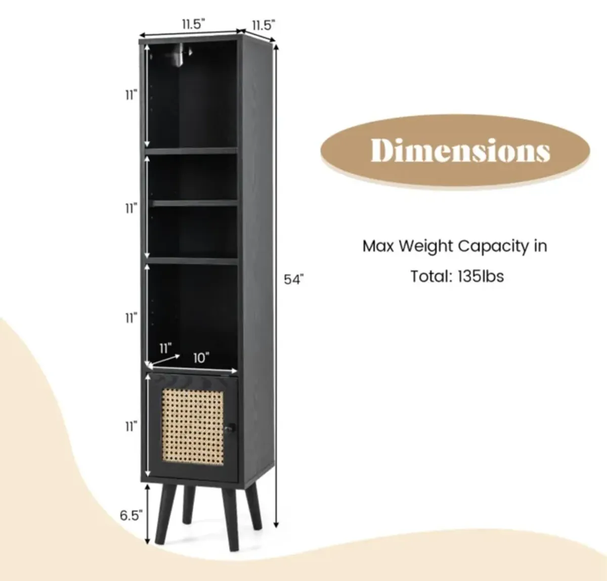 Hivvago 4 Tiers Rattan Storage Cabinet with Slim Design