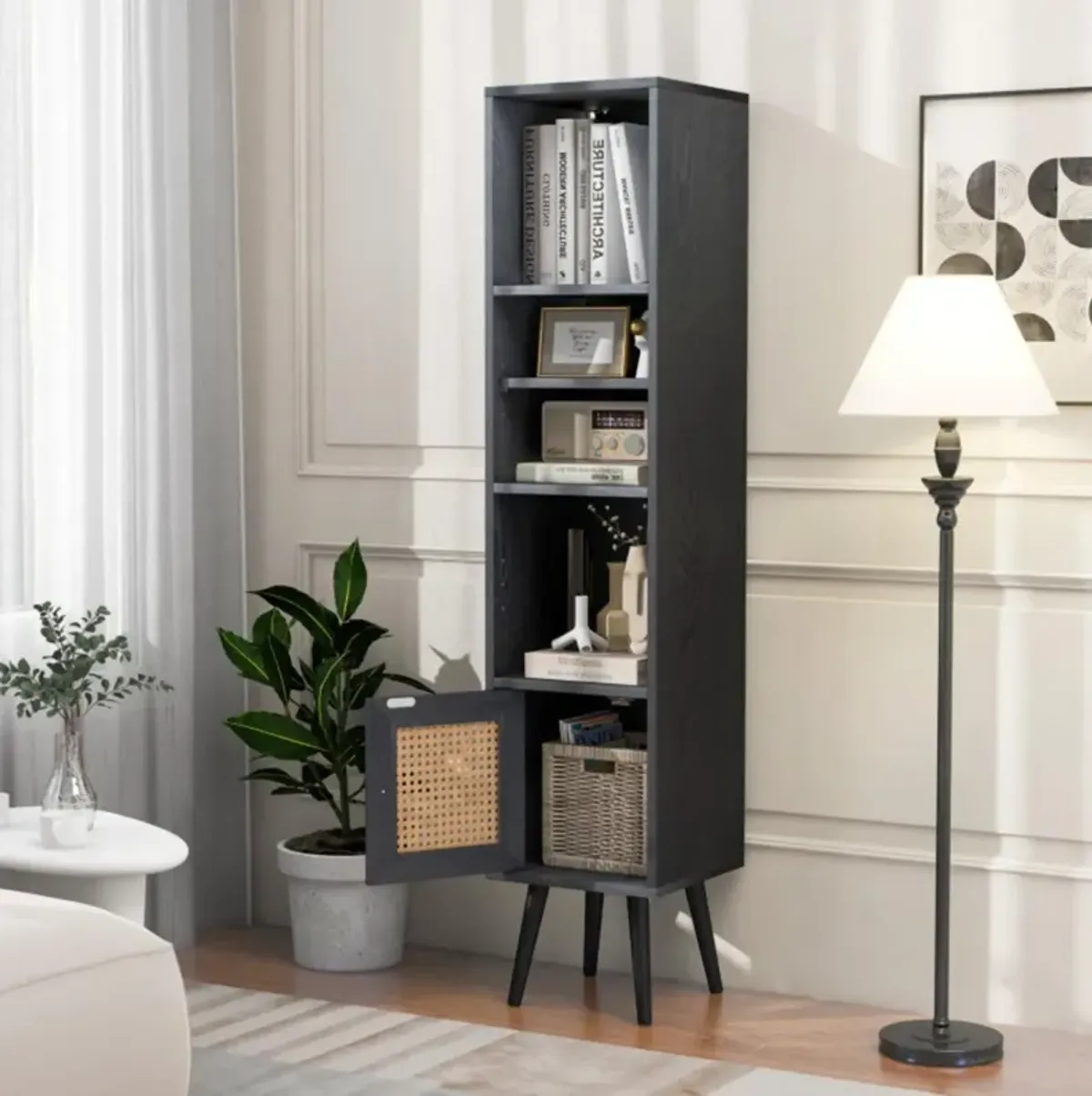 Hivvago 4 Tiers Rattan Storage Cabinet with Slim Design