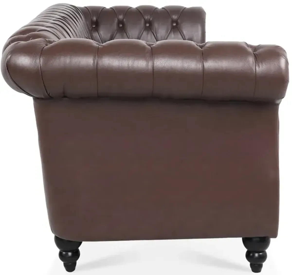 Dark Brown PU Rolled Arm Chesterfield Three Seater Sofa