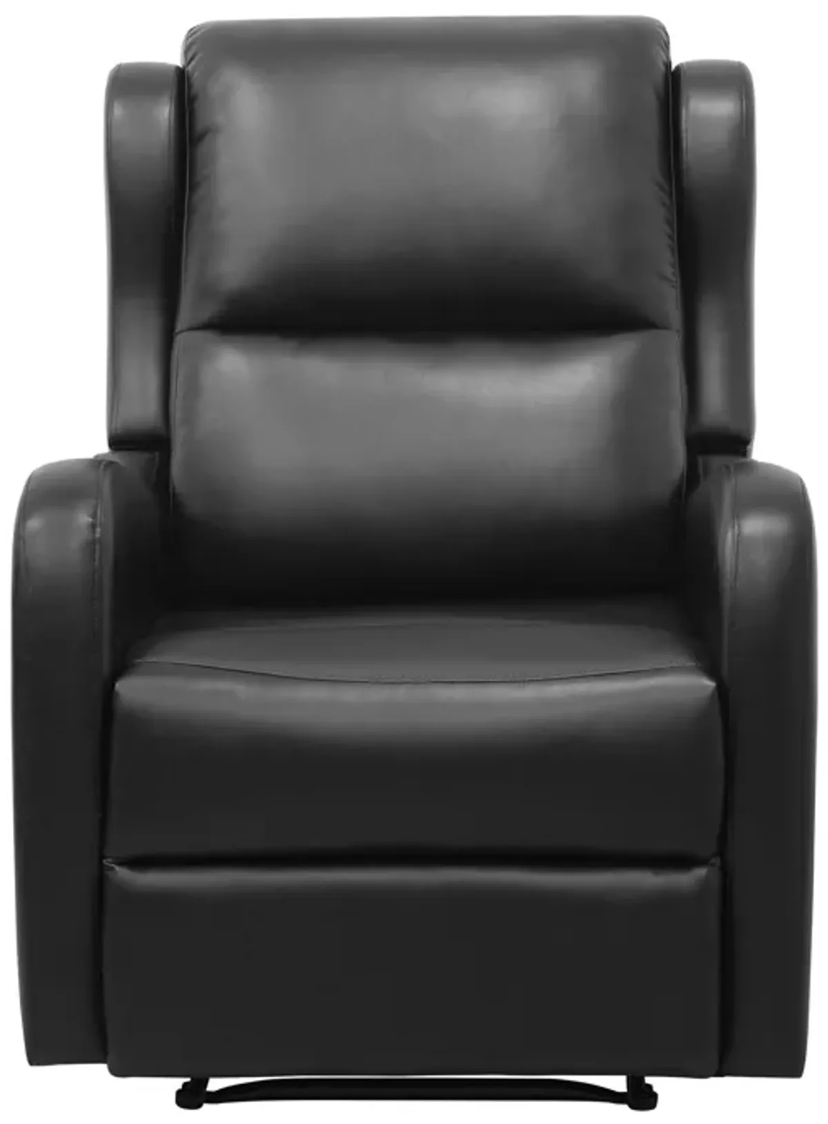 Kim 38 Inch Manual Recliner Chair, Cushioned Black Faux Leather, Solid Wood - Benzara