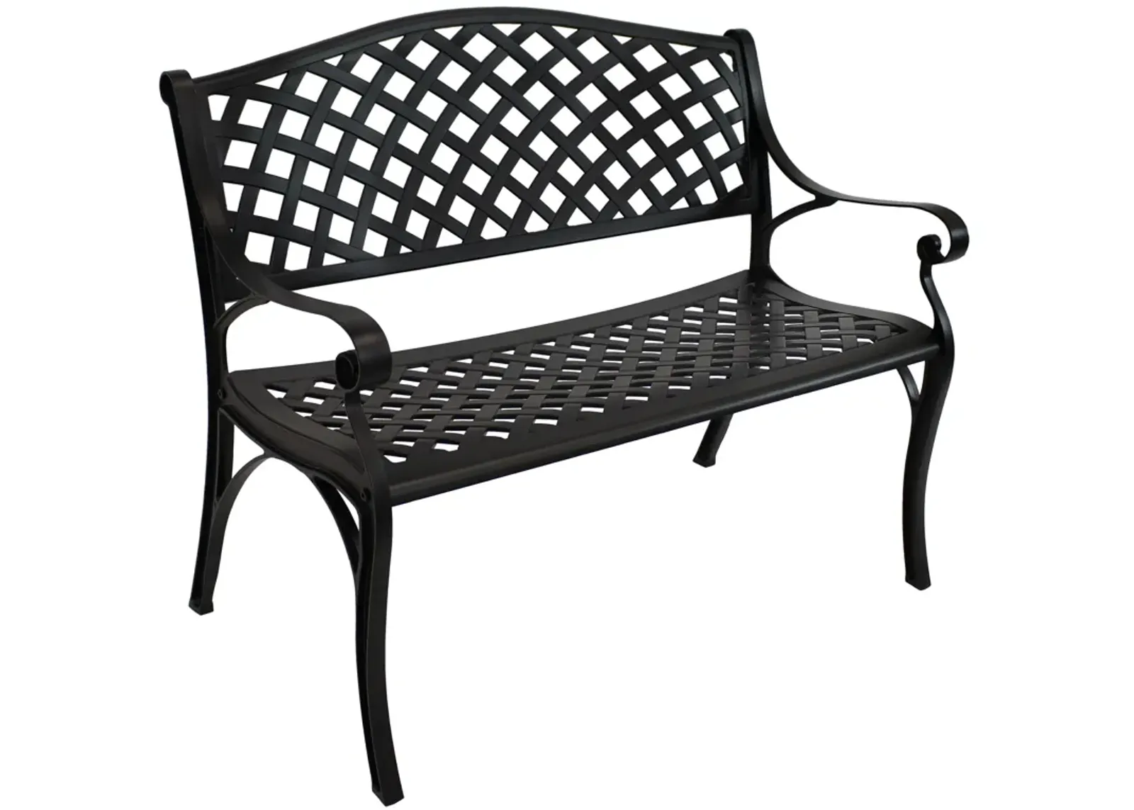 Sunnydaze 2-Person Checkered Cast Aluminum Outdoor Garden Bench - Black