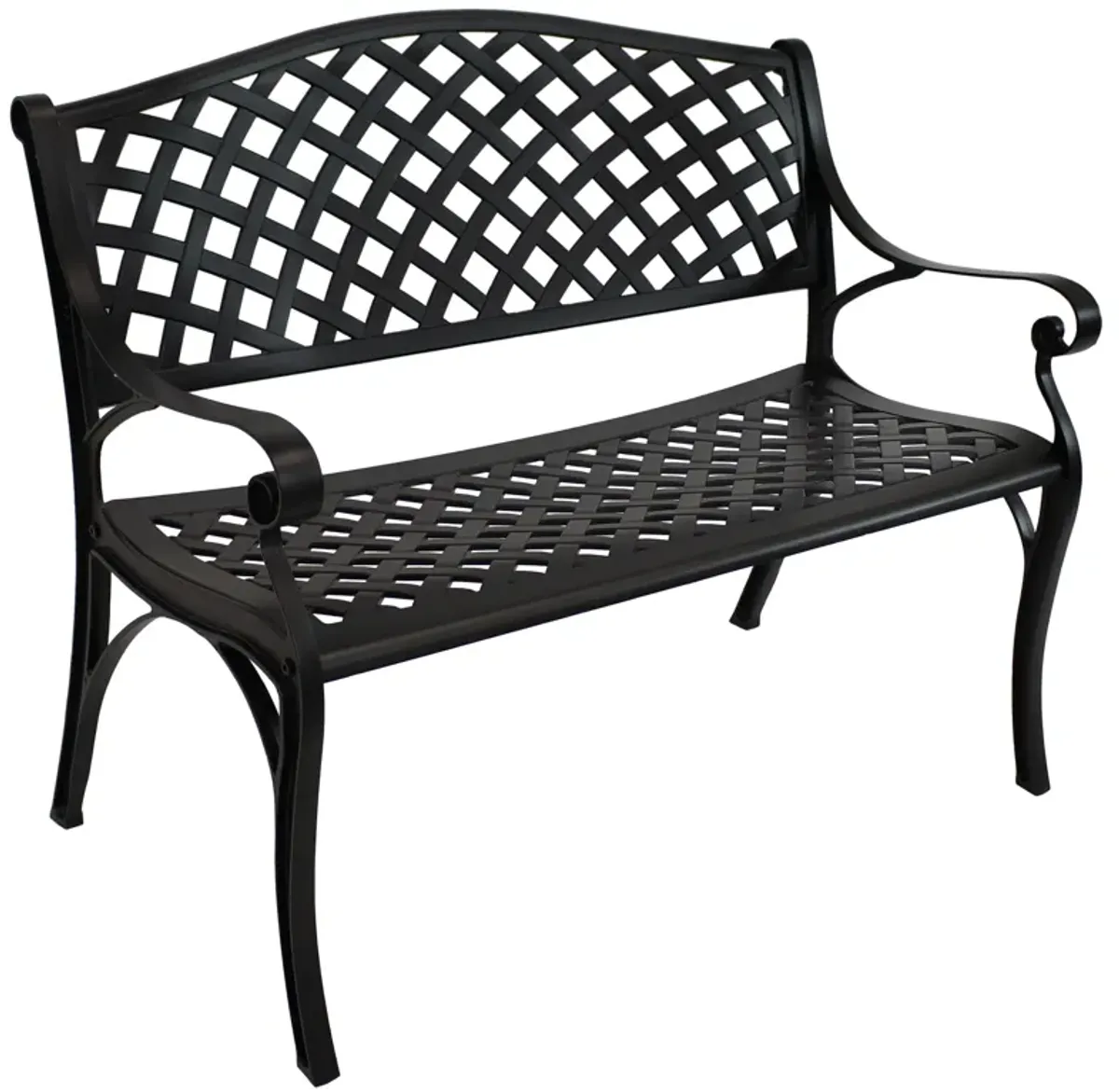 Sunnydaze 2-Person Checkered Cast Aluminum Outdoor Garden Bench - Black