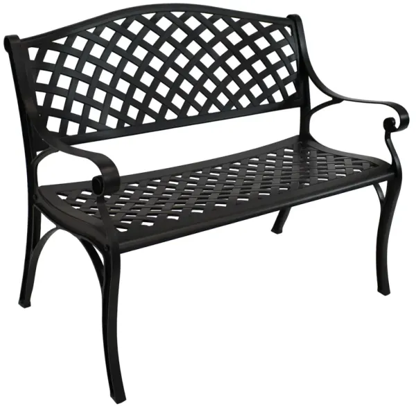 Sunnydaze 2-Person Checkered Cast Aluminum Outdoor Garden Bench - Black