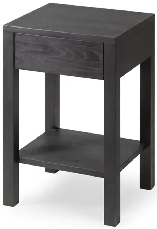 Black Vintage Style Wooden Nightstand with Storage Drawer - Side Table for Bedroom