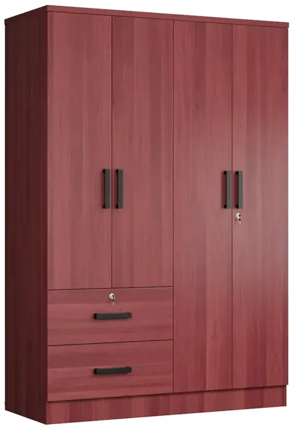 Better Home Products Luna Modern Wood 4 Doors 2 Drawers Armoire in Mahogany