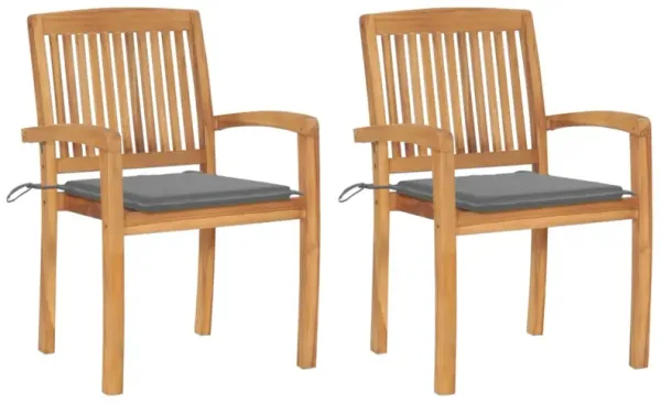 vidaXL Garden Chairs 2 pcs with Gray Cushions Solid Teak Wood