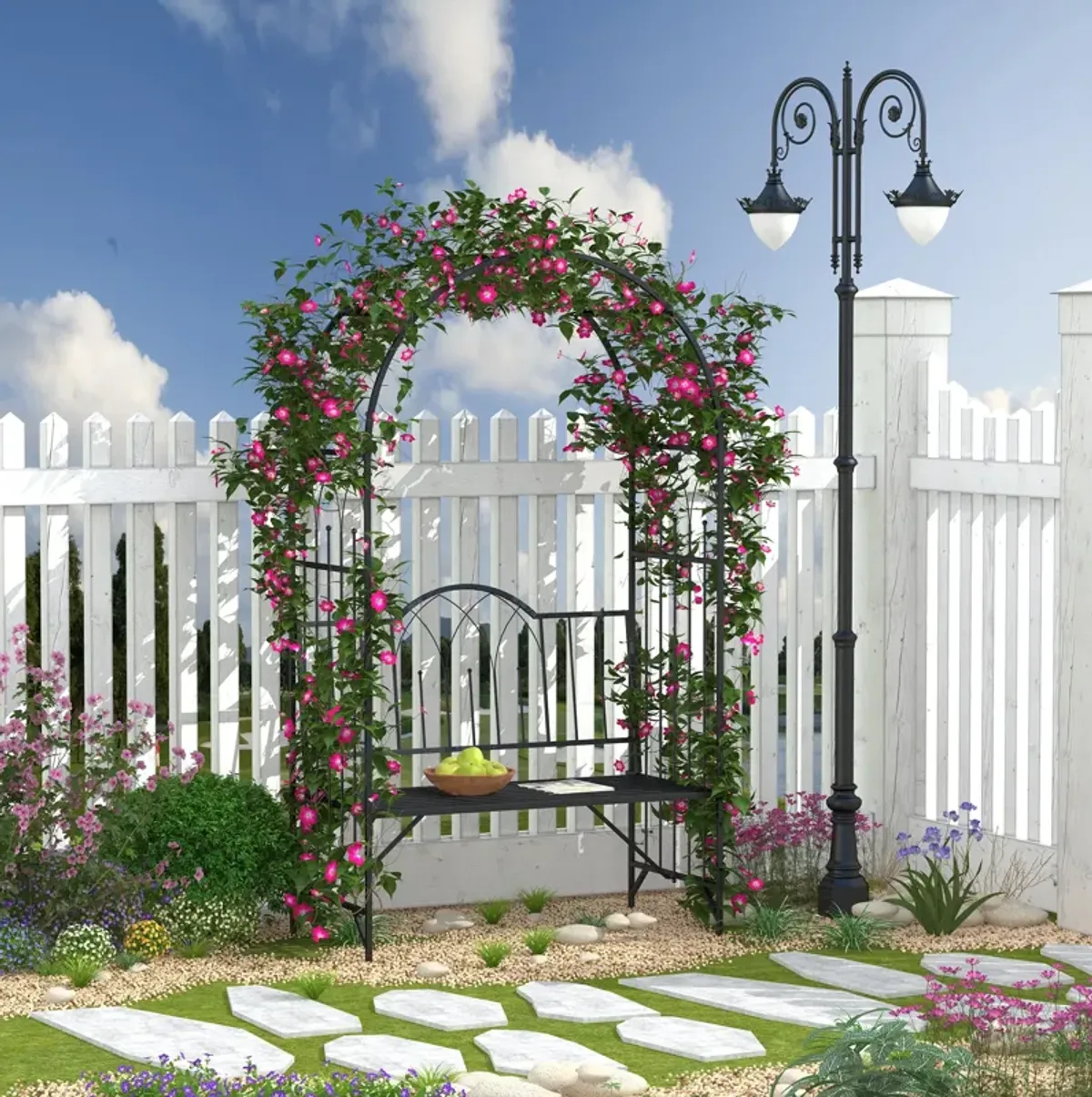 Romantic Garden Arch: 23.25" Metal Arbor with Bench for Two