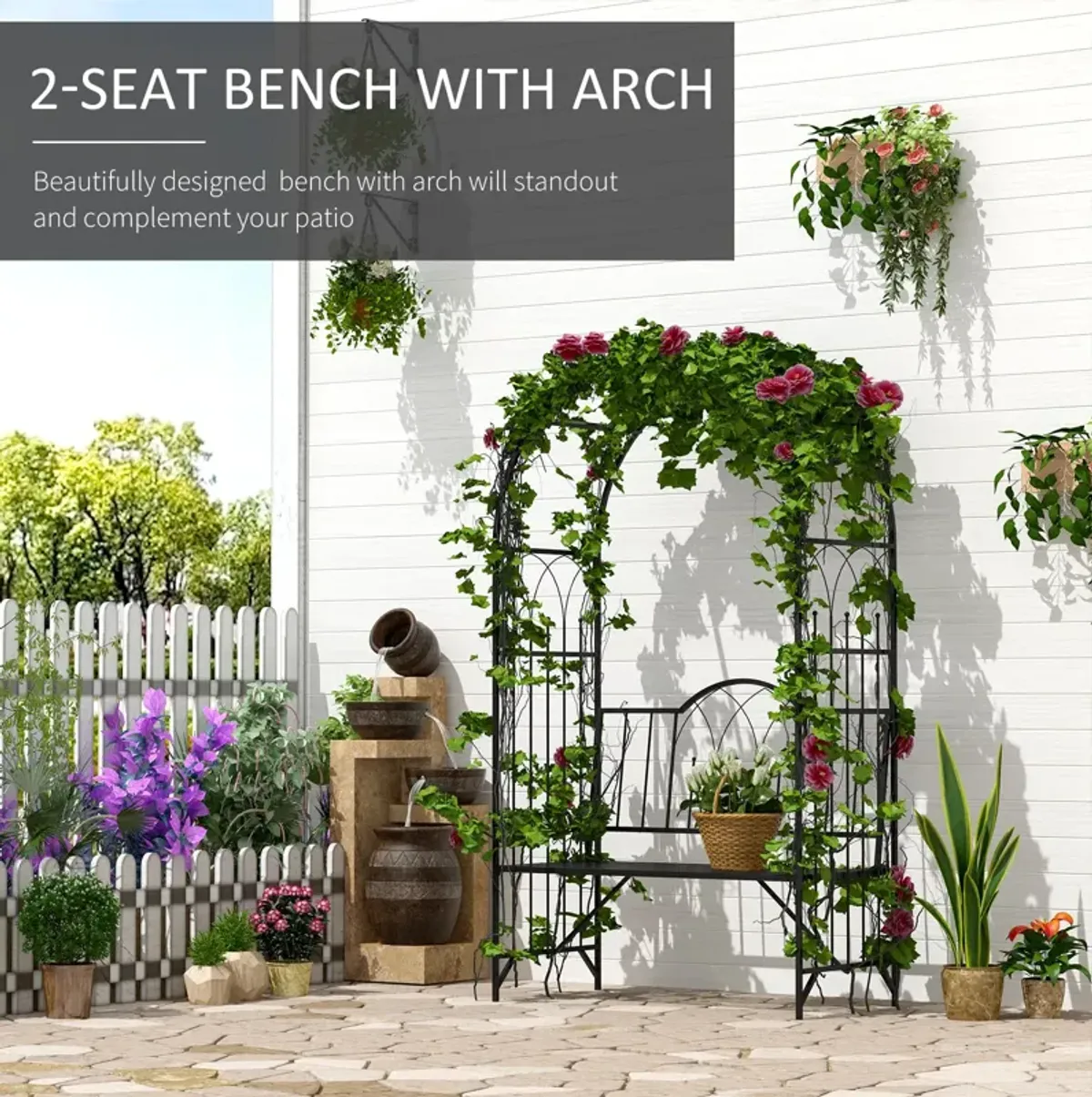 Romantic Garden Arch: 23.25" Metal Arbor with Bench for Two