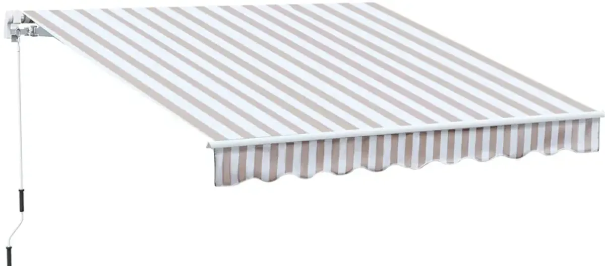 Beige Striped Canopy: 10x8 Retractable UV-Protective Patio Awning