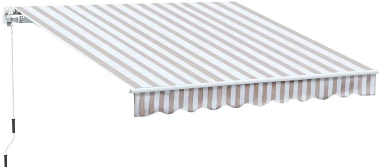 Beige Striped Canopy: 10x8 Retractable UV-Protective Patio Awning