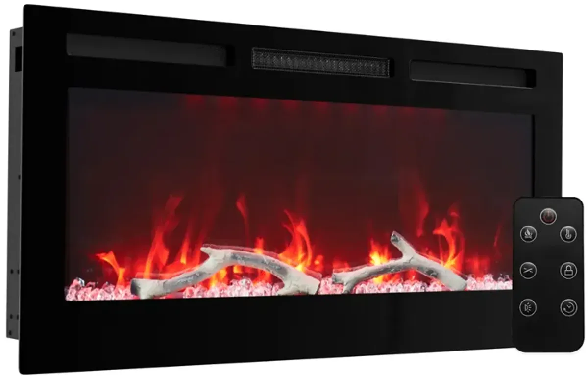 MONDAWE 36" Wall-Mounted Recessed Electric Fireplace 4780 BTU Heater with Remote Control Adjustable Flame Color & Temperature Setting