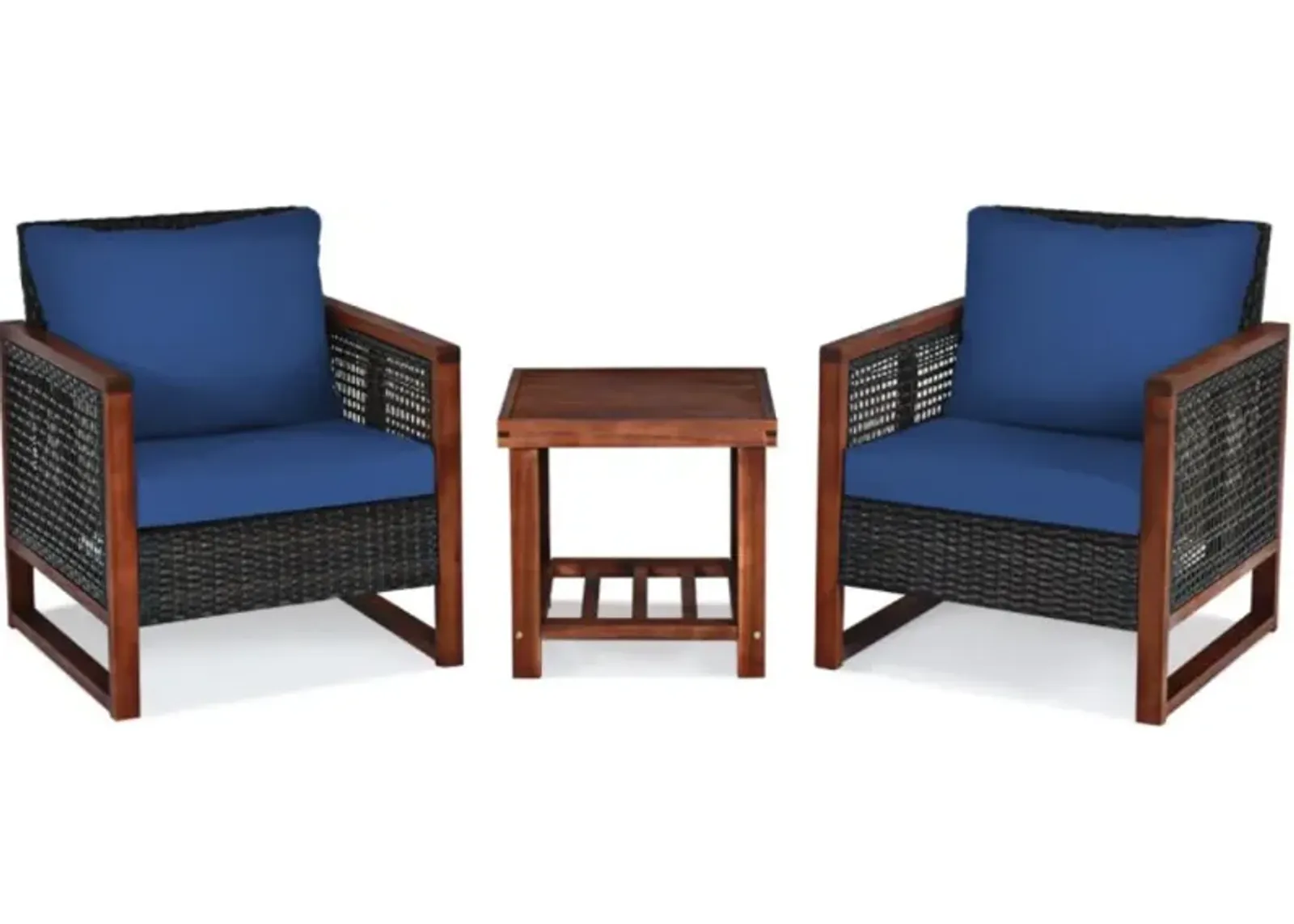 Hivvago 3 Pieces Acacia Wood Patio Furniture Set with Coffee Table