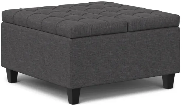 Harrison 30 inch Wide Transitional Square Small Coffee Table Storage Ottoman in Slate Grey , Assembled