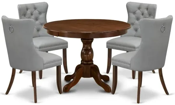 5 Piece Dining Room Furniture Set Contains a Round Solid Wood Table