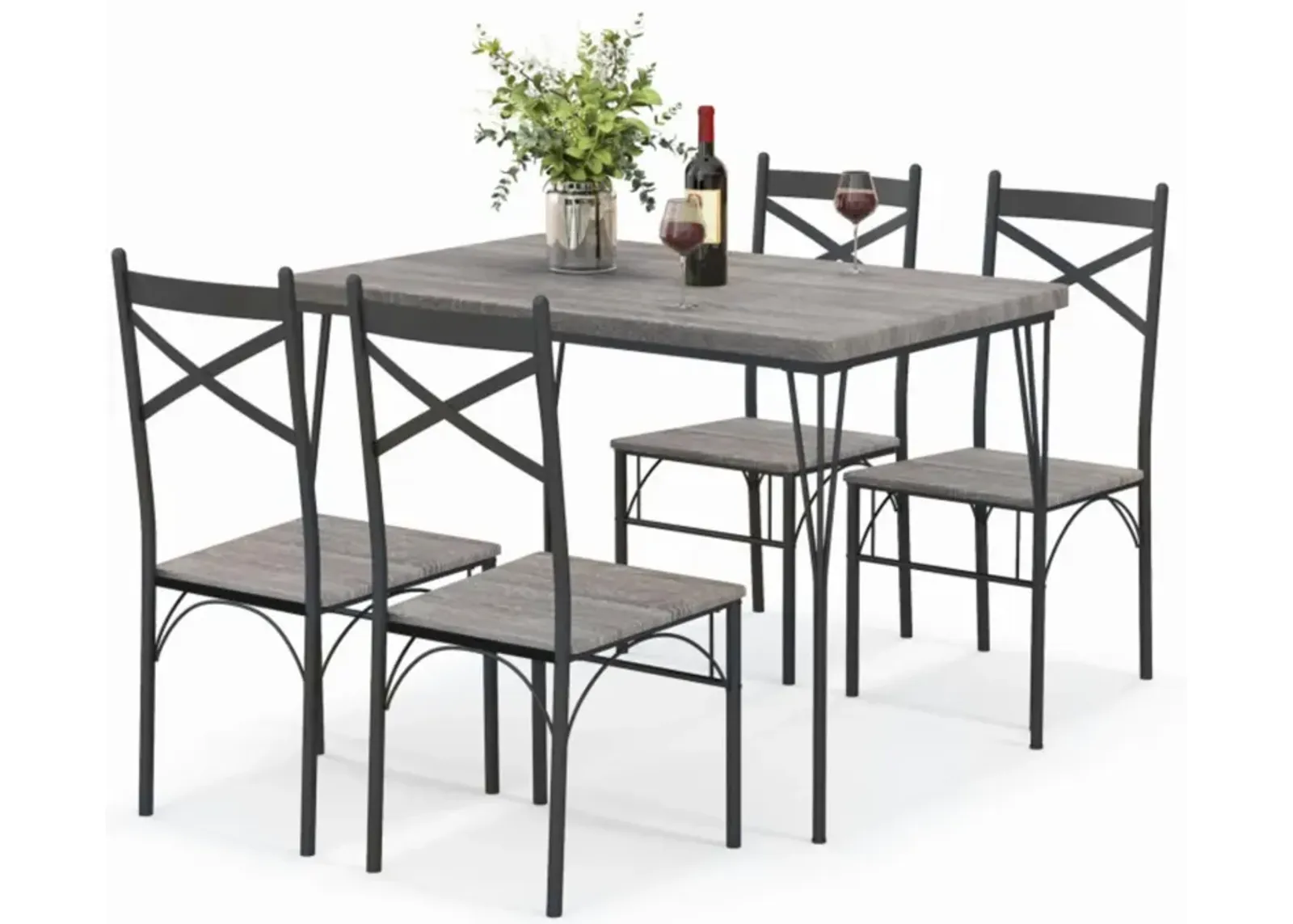 Hivvago 5 Pieces Dining Table Set with Metal Frame for Kitchen Dining Room-Gray