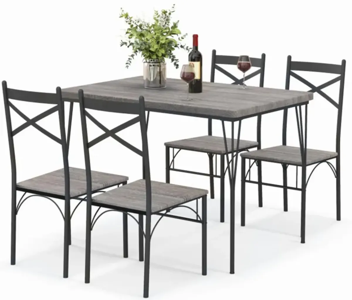 Hivvago 5 Pieces Dining Table Set with Metal Frame for Kitchen Dining Room-Gray