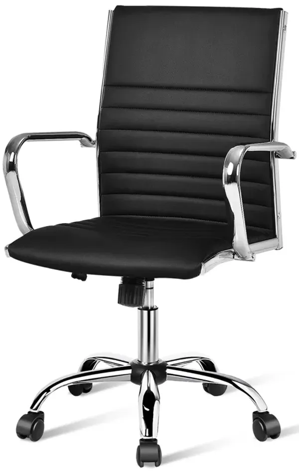 High Back Ribbed Office Chair with Armrests-Black