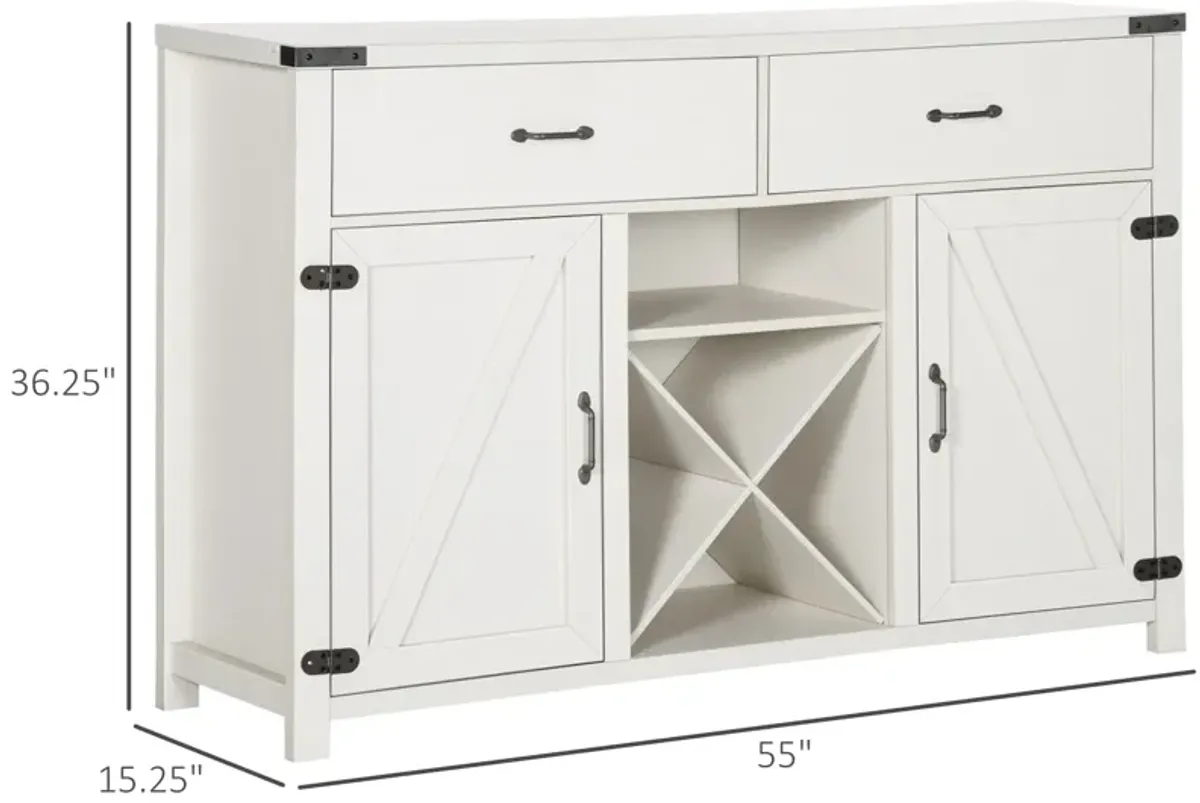 Antique White Buffet: Modern Sideboard with Wine Rack & Barn Door