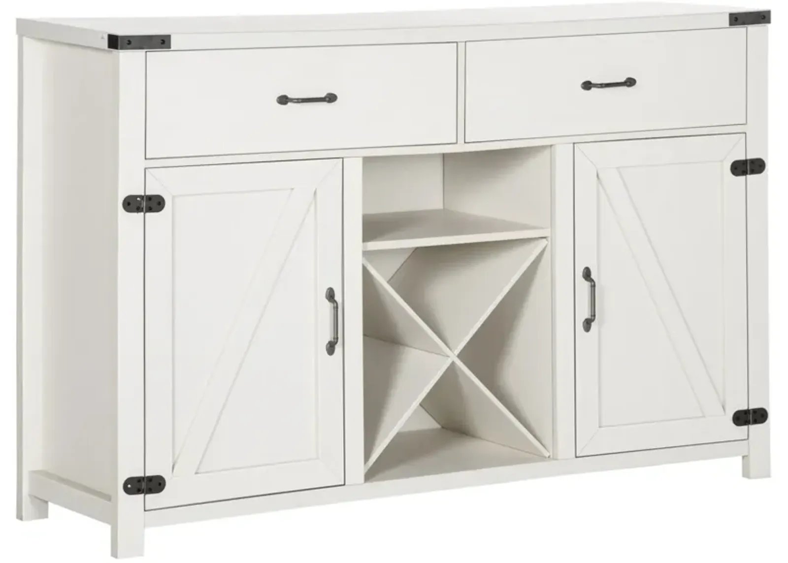 Antique White Buffet: Modern Sideboard with Wine Rack & Barn Door