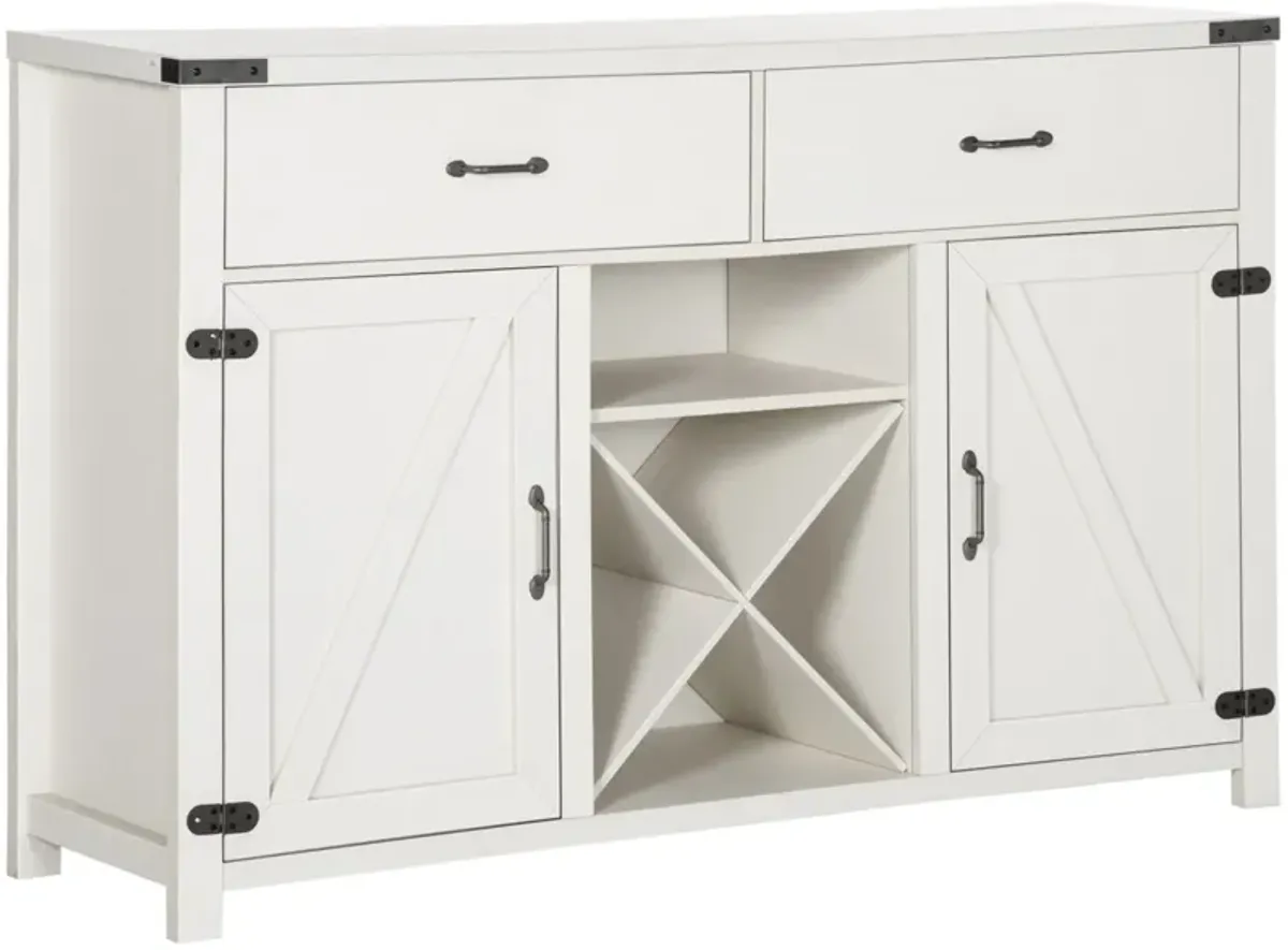 Antique White Buffet: Modern Sideboard with Wine Rack & Barn Door