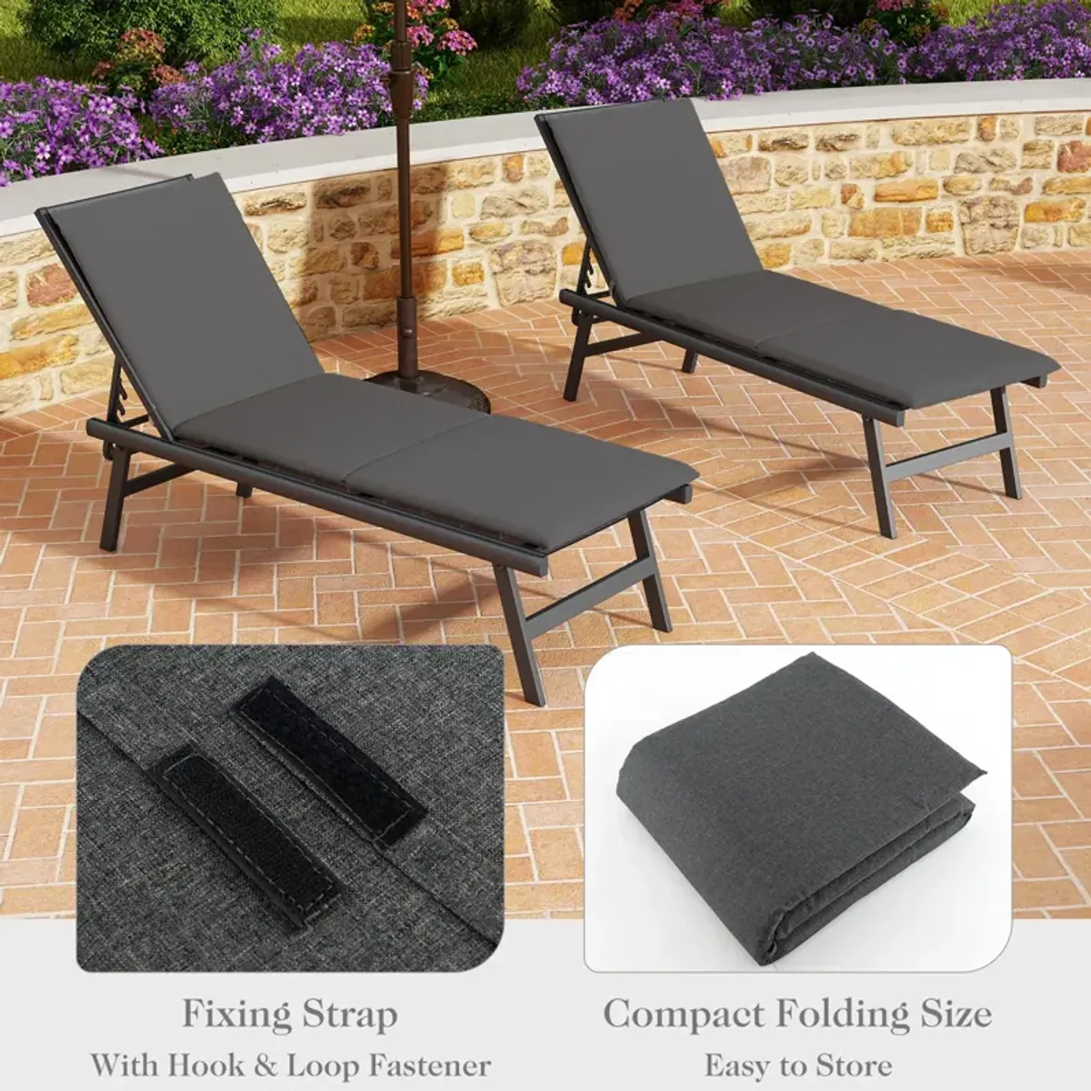 Outdoor Chaise Lounge Cushion Patio Furniture Folding Pad with Fixing Straps