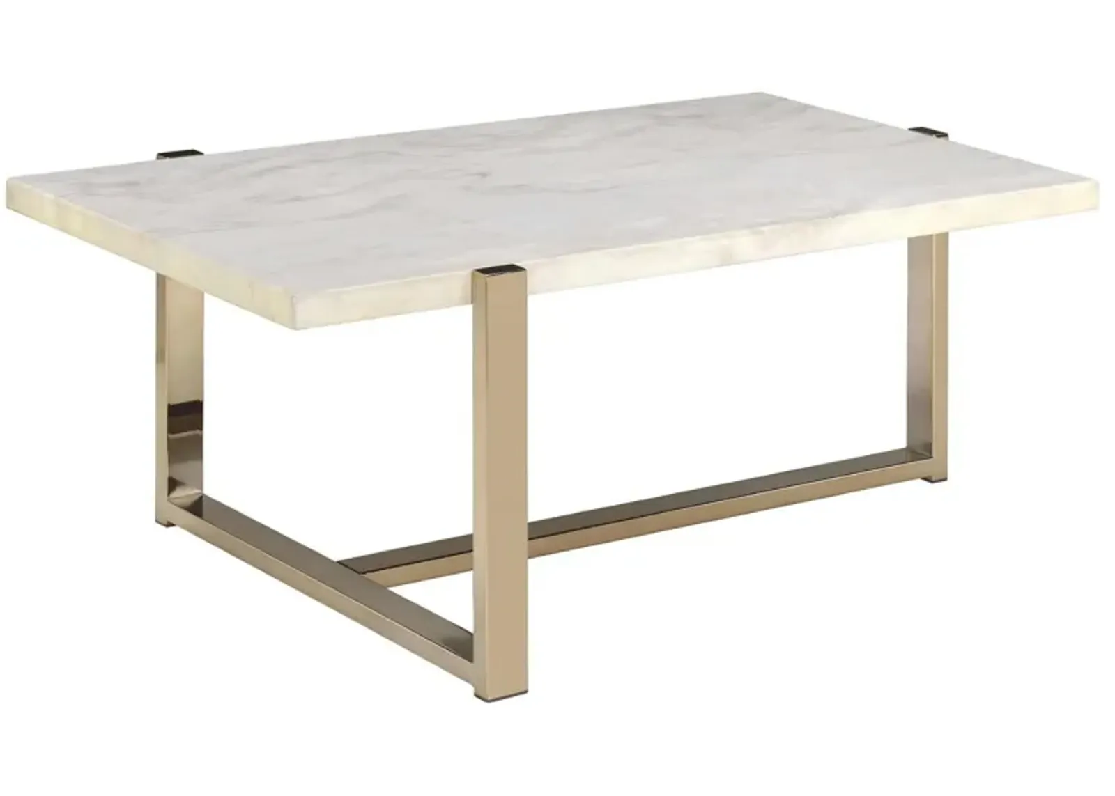 Modern Metal Framed Coffee Table with Faux Marble Top, White and Gold-Benzara