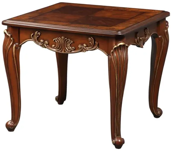 Lisa 28 Inch Side End Table, Ornate Curved Apron, Cabriole Legs, Brown - Benzara