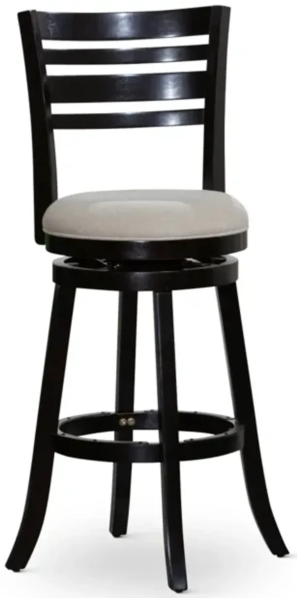 30" Bar Height Slat Back Swivel Stool, Espresso Finish, Beige Fabric Seat