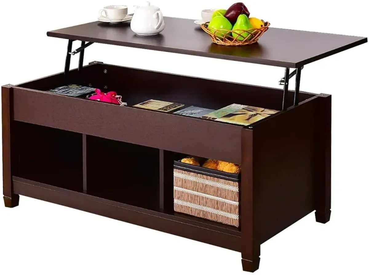 Hivvago Brown Wood Lift Top Coffee Table with Hidden Storage Space