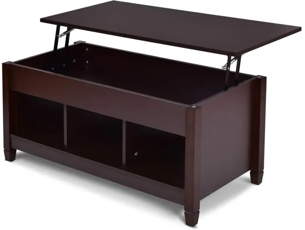 Hivvago Brown Wood Lift Top Coffee Table with Hidden Storage Space