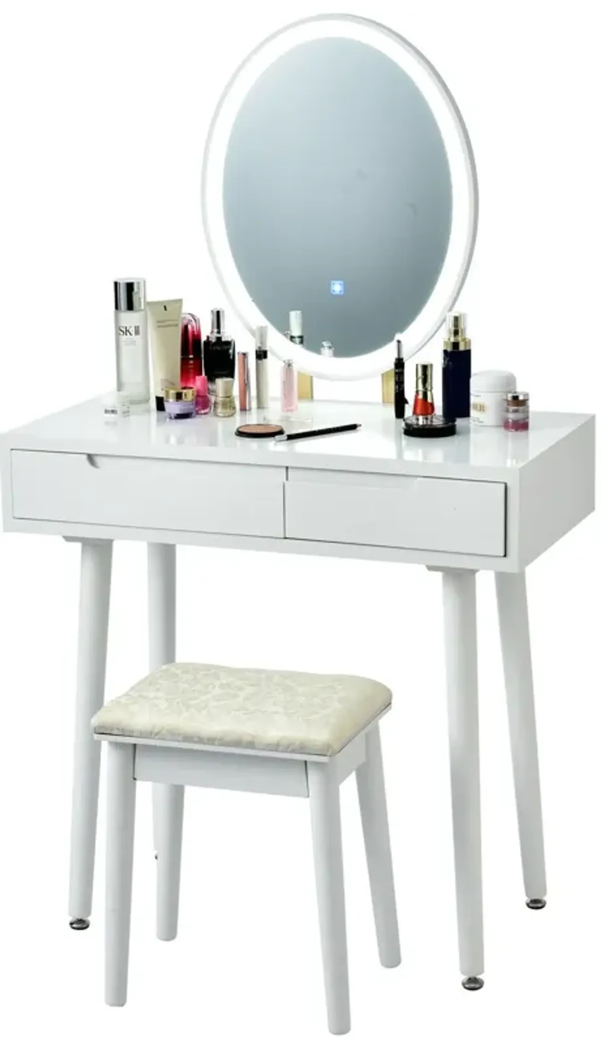 Touch Screen Vanity Makeup Table Stool Set with Lighted Mirror