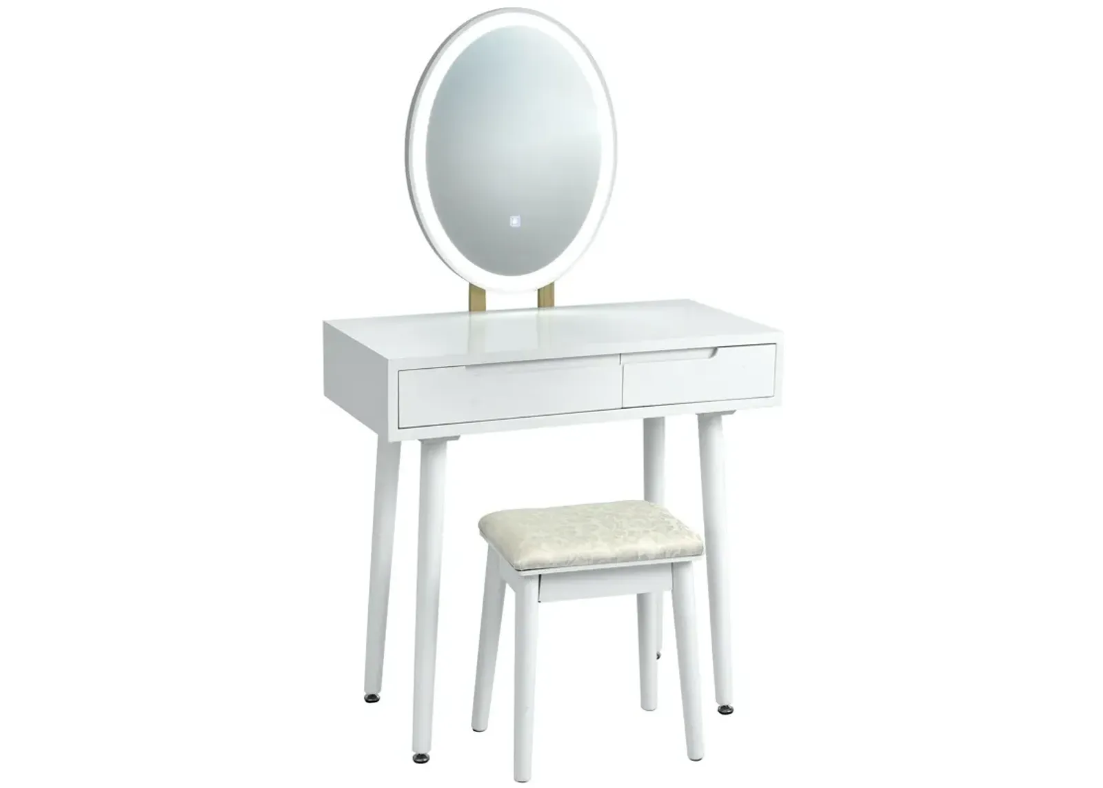 Touch Screen Vanity Makeup Table Stool Set with Lighted Mirror